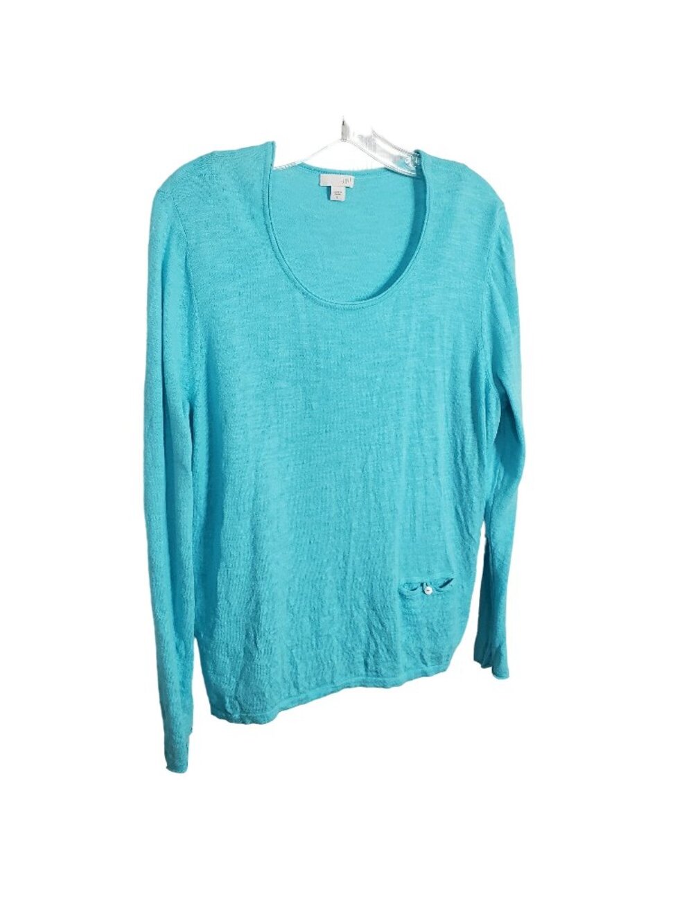 J Jill Size L Top Linen Cotton Lightweight Knit Long Sleeve Scoop Neck Pocket